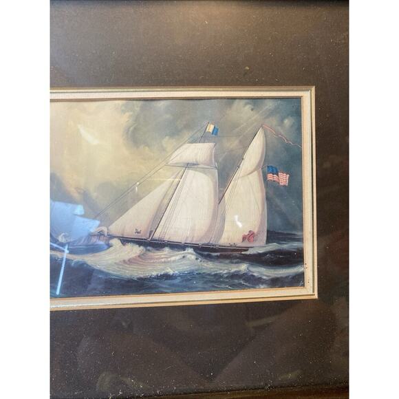 VTG Print Painting Pimpernel Clipper Ships Cork Backed SAILING England Nautical - Picture 8 of 8